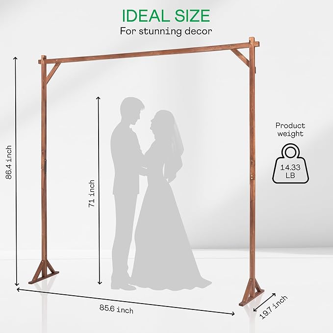 IDZO 7.2FT Wooden Wedding Arch Stand – Acacia Wood Garden Arch, Wedding Backdrop, Ceremony Arbor for Outdoor & Indoor Events, Supports Floral, Fabric, Balloon & Lamp Decorations for Wedding Arches