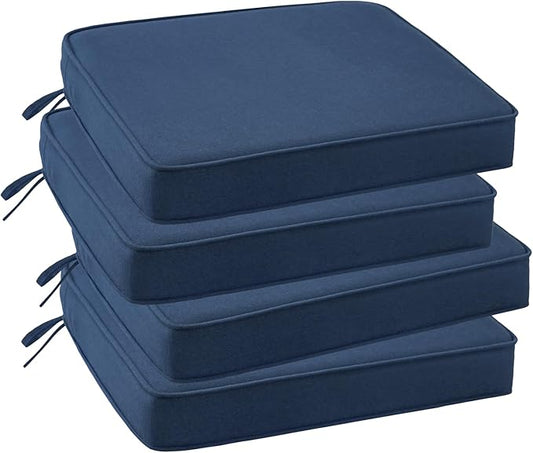 Outdoor Sunbrella Square Corner Seat Cushion, 19"x19"x3", Set of 4, Non Slip Seat Cushion Pads with Removable Cover for Patio Furniture, Garden Yard Lawn, Specrtum Indigo