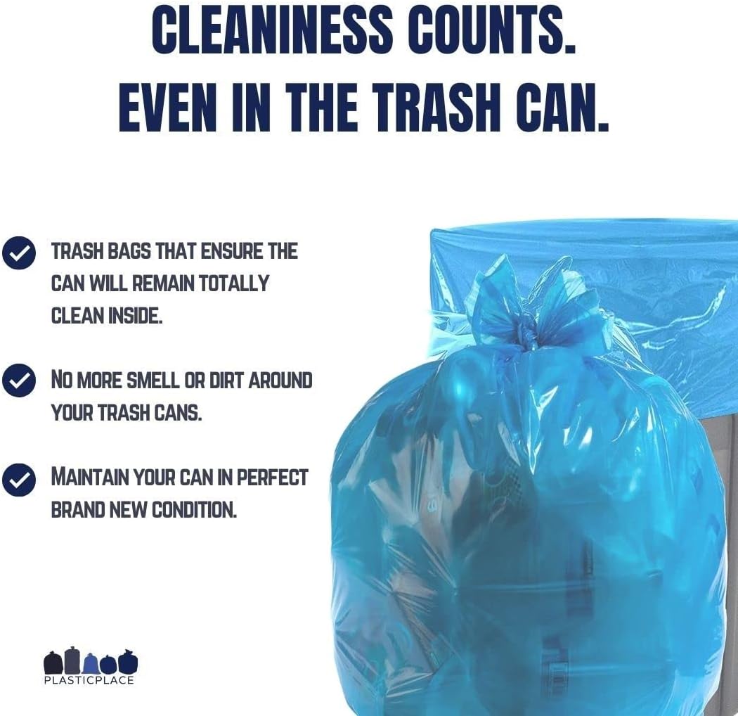 Plasticplace 64-65 Gallon Recycling Trash Bags For Toter │1.5 Mil │ Blue Heavy Duty Garbage Can Liners │ 50” x 60” (50 Count)