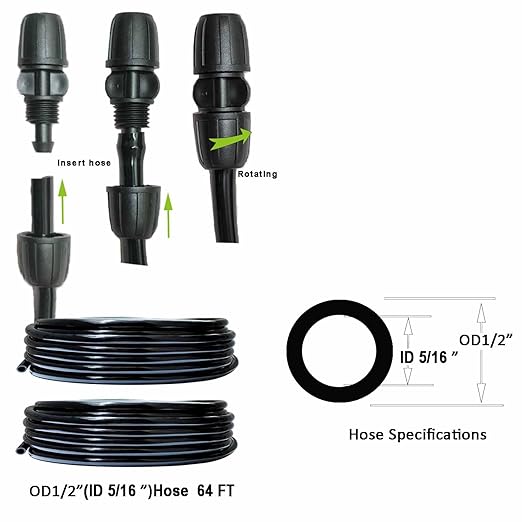 Drip Irrigation Kit 64ft 5/16“ID Inche Pipe Solutions for Large Gardens with Low Water Pressure Away from The Water Source