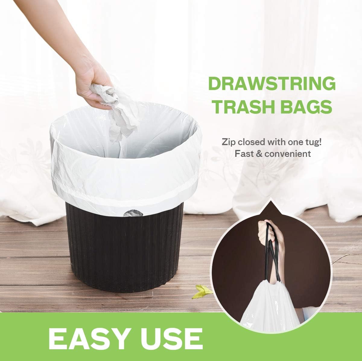 Teivio 3 Gallon 140 Counts Mini Strong Drawstring Trash Bags Garbage Bags, fit 10-12 Liter Small Trash Can,Tiny Waste Basket Liners for Home Office Bathroom Bedroom Car, White