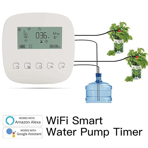 Drip Irrigation System, 2 Pumps for Zone Watering, Programmable Weekly Timer, 20 Adjustable Drippers & 35FT Tubing, Automatic Garden Watering Kit for Lawn/Greenhouse.44D