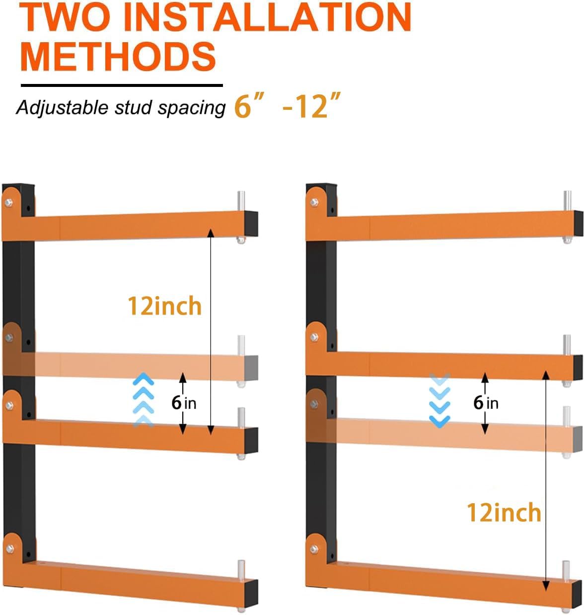 Lumber Rack Heavy Duty Wood Racks Wall Mount Folding Lumber Storage Racks with 3-Level Holds Up 360 LBS Sturdy Folding Garage Wood Organizer Orange Shelving Metal Shelf for Indoor & Outdoor- 2 Pack