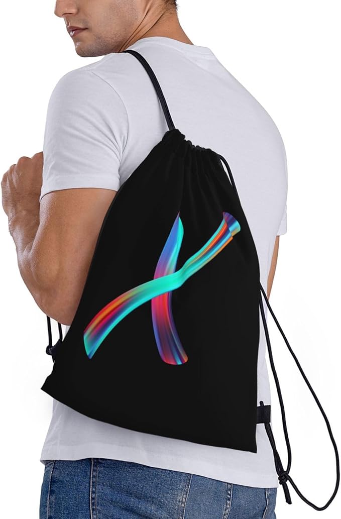 Drawstring Bags Initial Drawstring Backpack Sackpack Black Draw String Cinch Bags for Sports, Gym, Travel, Swimming, Beach, Camping, Rainbow Letter X