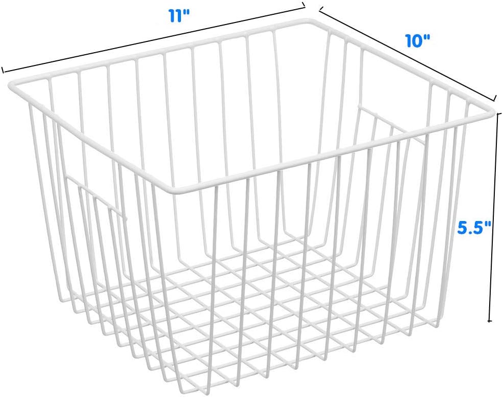 Upright Freezer Organizer Bins， Freezer Baskets for 14, 15 cu.ft Standup Freezer, Wire Storage Bins with Built-in Handles for Frozen Foods, Snacks, Vegetables, Fruits and More, 3Pcs , White
