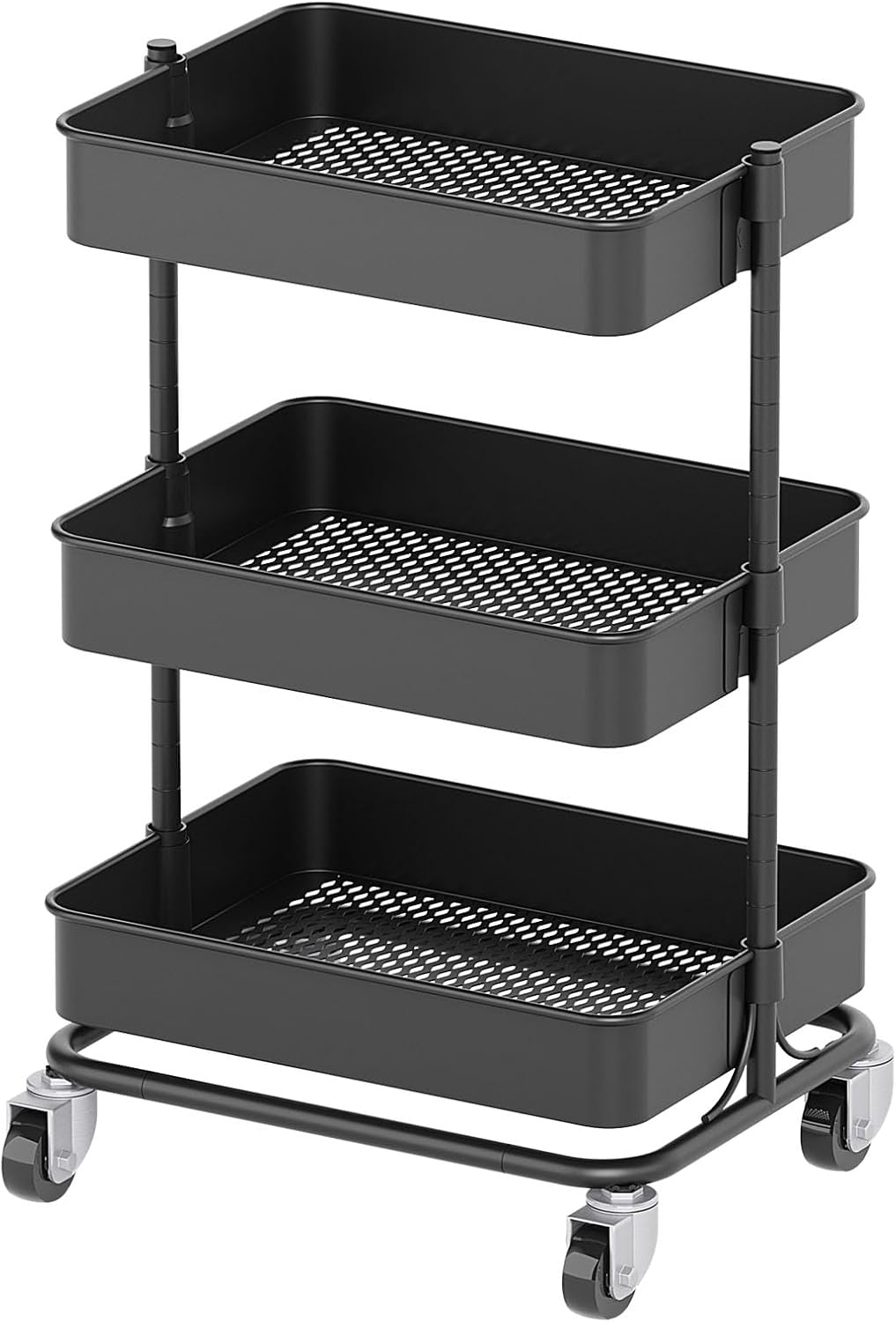 3 Tier Modern Metal Rolling Tool Cart with Silent Casters, 15.35x11.81x23.74 inch Heavy Duty Organization Truck Trolley Organizer for Office, Living Room, Kitchen, (Black)