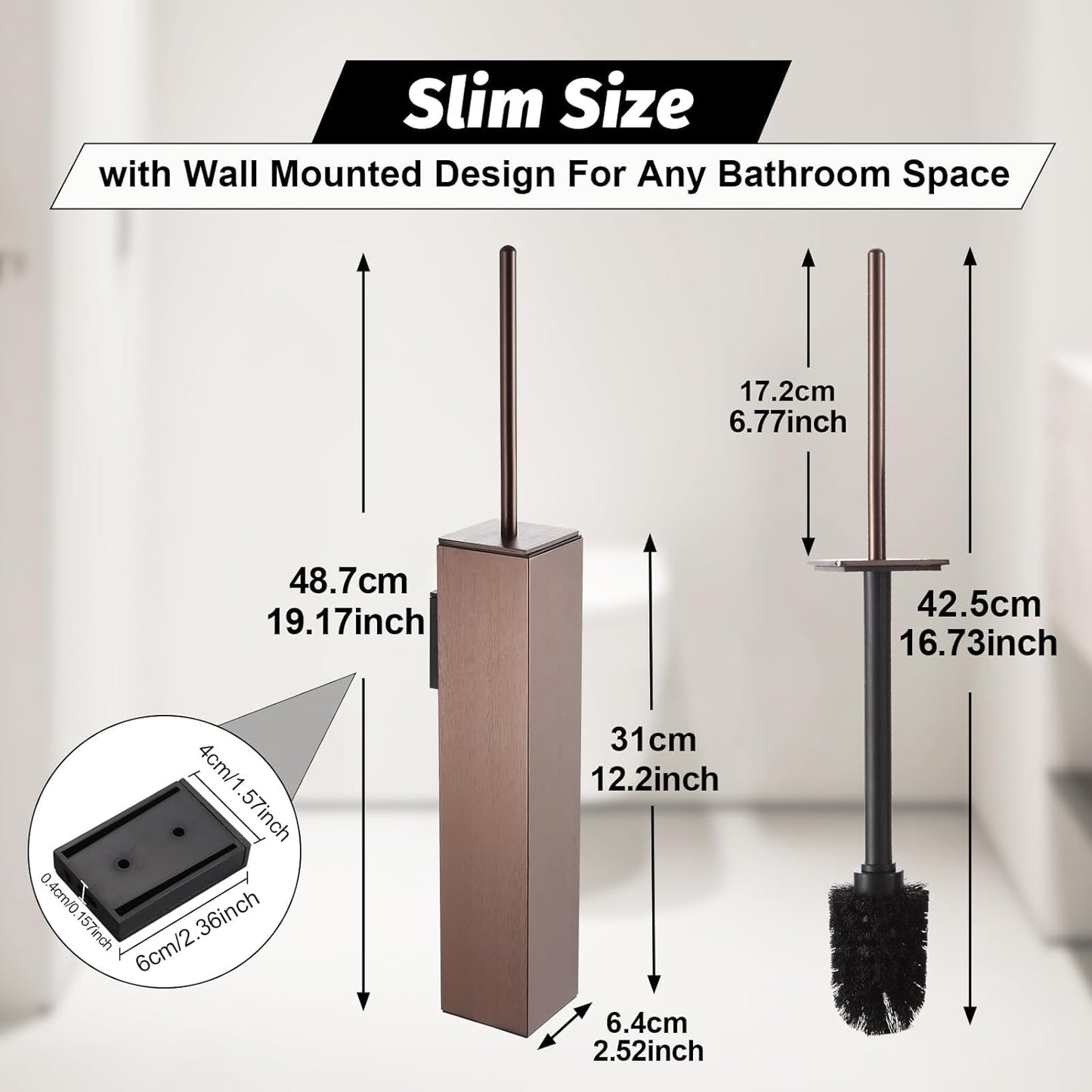 BGL Toilet Brush and Holder Set Rose Gold Wall Mounted for Bathroom Square Design