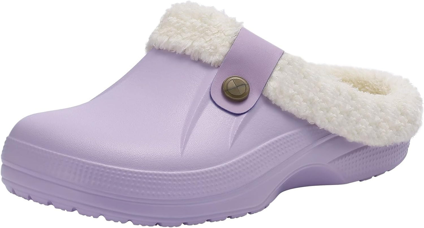 Beslip Classic Fur Lined Clogs Waterproof Winter Fuzzy Slippers for Women Men Indoor and Outdoor