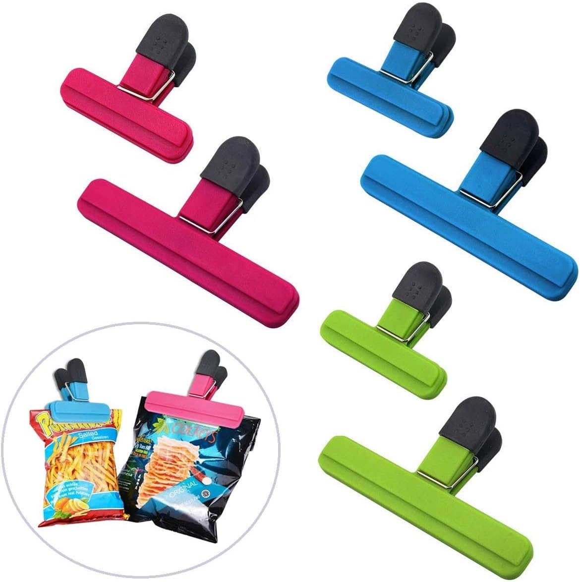 Large Chip Clips Food Clips Bag Sealing Clips with Good Grips Plastic Heavy Duty Air Tight Seal Grip Assorted Colors for Coffee Potato and Food Bags (6 Pcs)