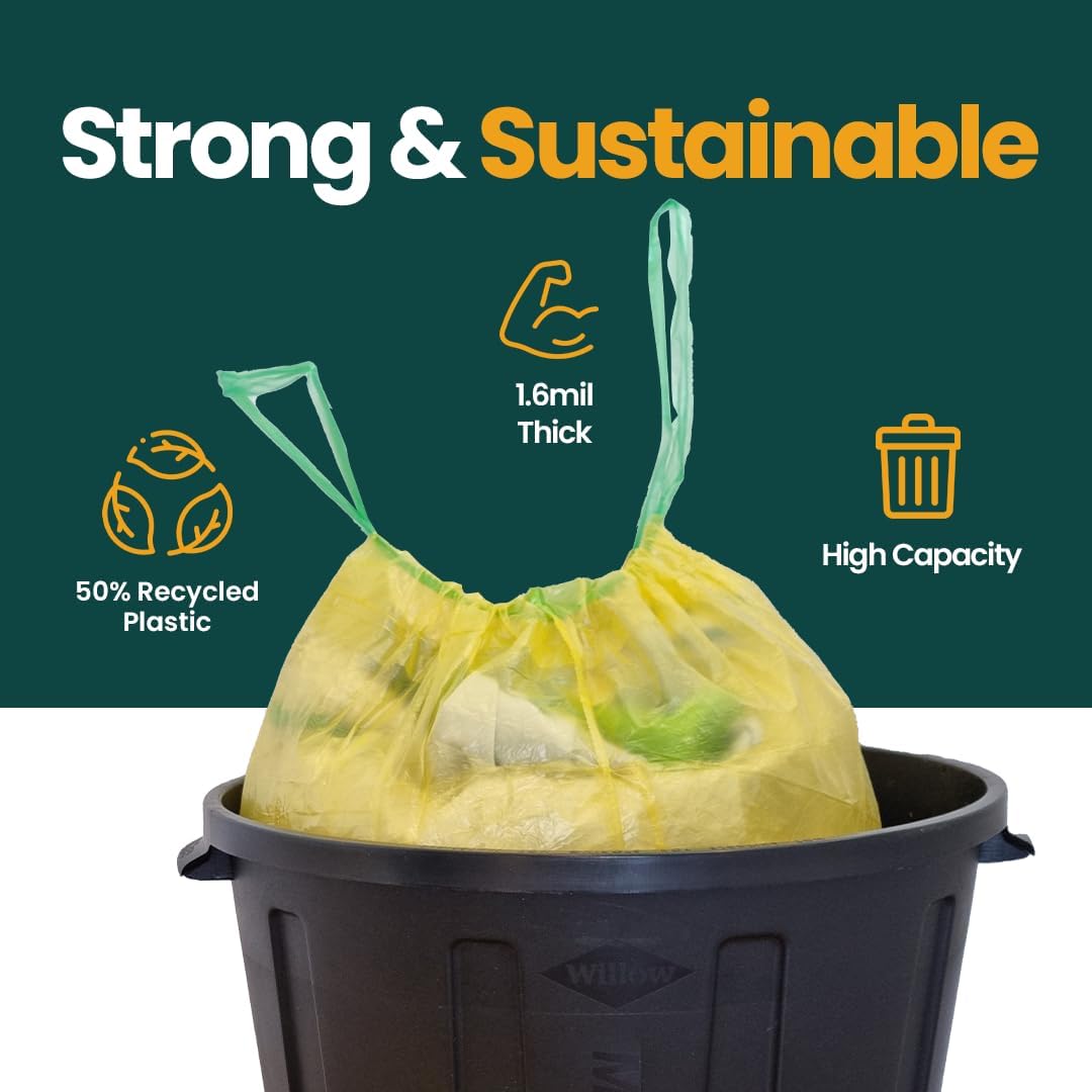 13 Gallon Trash Bags with Drawstrings, 80 Bags Made from 50% Recycled Plastic, Leakproof and Tear-Resistant, Tall Kitchen Garbage Bags for Home and Office