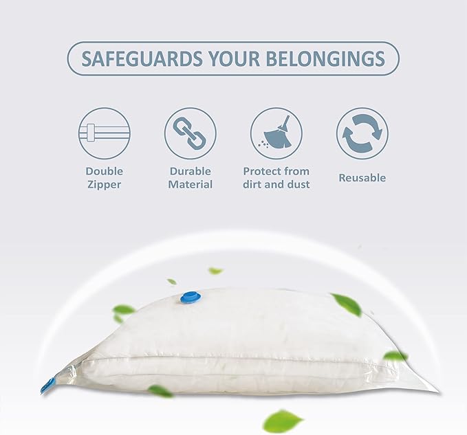 10 Large Vacuum Storage Bags with Hand Pump, Large Vacuum Seal Bags for Clothing, Space Saver Bags for Travel Lugggage, Blankets, Comforters