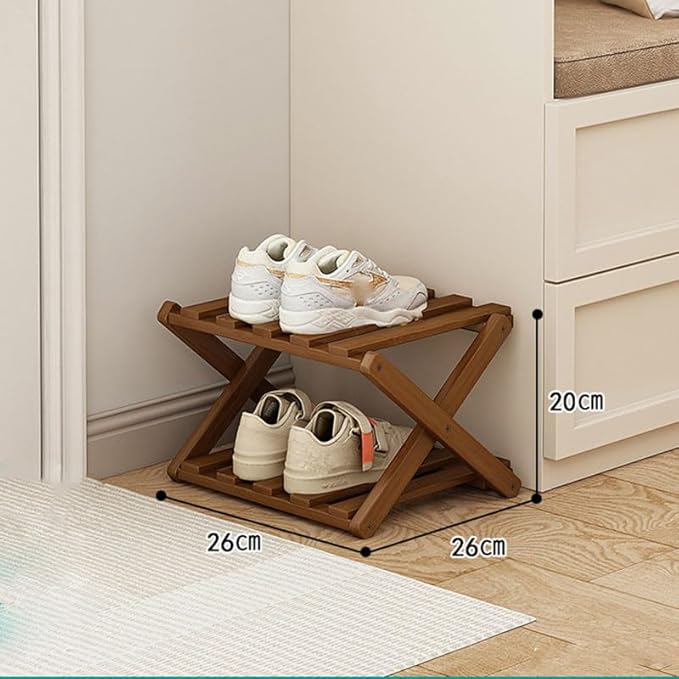 YYW Bamboo Shoe Rack for Entryway,Installation-Free and Foldable Vertical Shoe Storage Organizer,Free Standing Shoe Racks Shelf Closet Shoe Organizer for Living Room (Tawny-2 Layers)