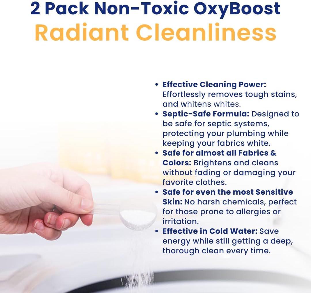 Truly Free OxyBoost - Oxygen Whitener & Clothes Stain Remover Laundry Detergent Powder with Sodium Percarbonate - Brightens Whites & Safe for Colors - Non-Chlorine, Gentle Yet Powerful - Pack of 2