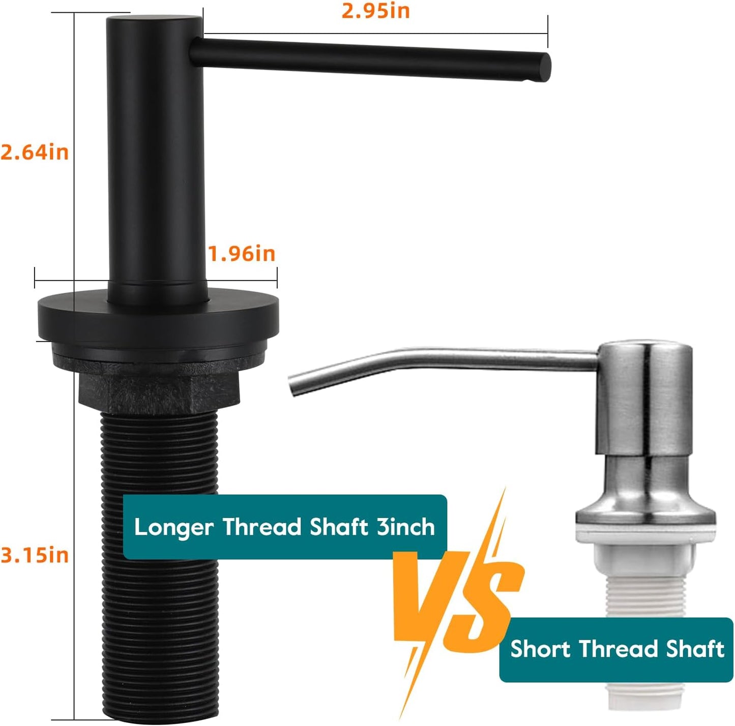 Gappo Upgraded Matte Black Soap Dispenser for Kitchen Sink, Stainless Steel Countertop Pump, Built in Sink Soap Dispenser with 47" Extension Tube kit