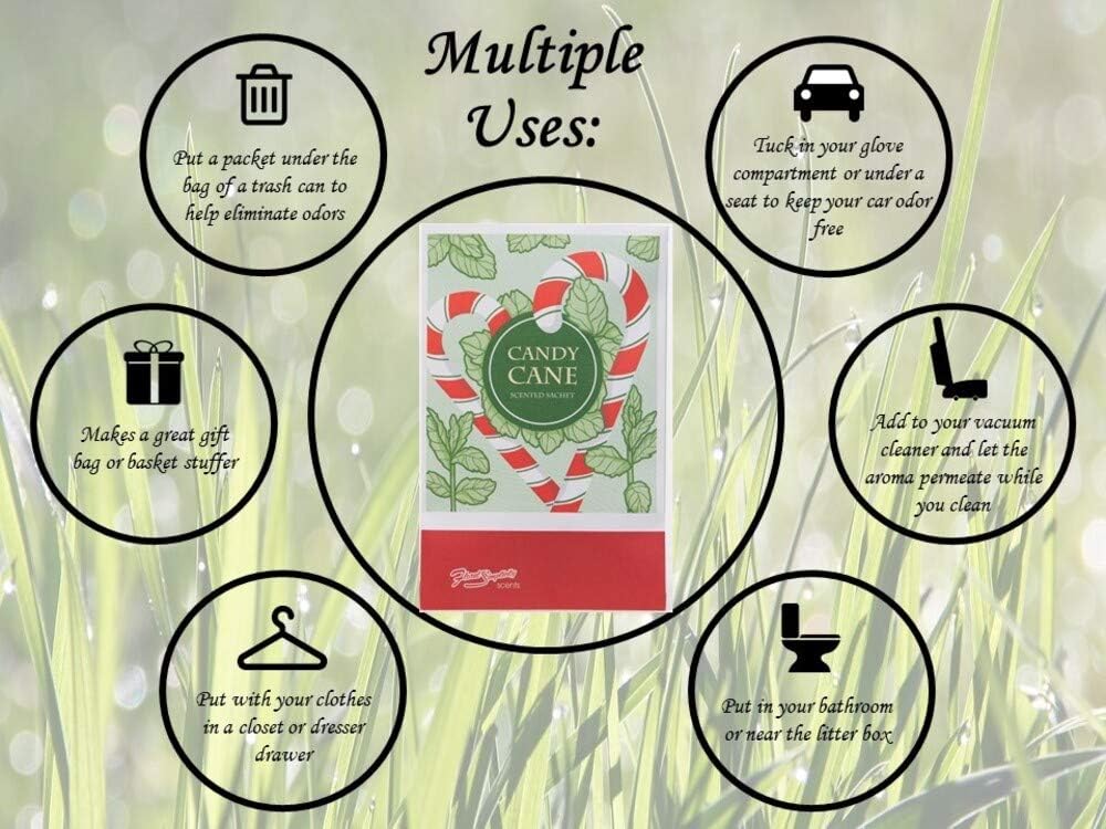 Floral Simplicity Candy Cane Scented Sachets Pack of 6, Fall & Winter - Long-Lasting Scented Bags, Home Fragrance, Air Freshener & Deodorizer for Closet, Room, Drawer, or Cars, Made in USA