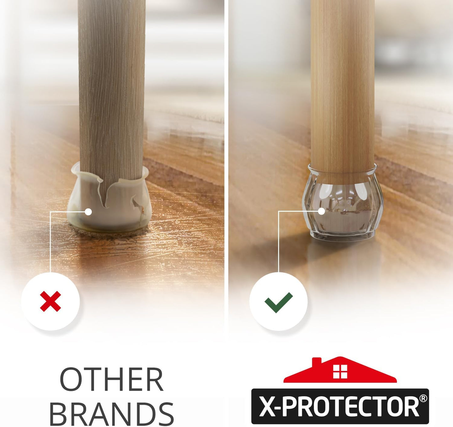 X-Protector Silicone Chair Leg Floor Protectors with Non-Slip Bottom - 16 PCS - Anti-Slip Chair Leg Covers - Non-Skid Furniture Leg Caps - Furniture Pads for 1.4-1.8" Round & 1.1-1.4" Square Legs!