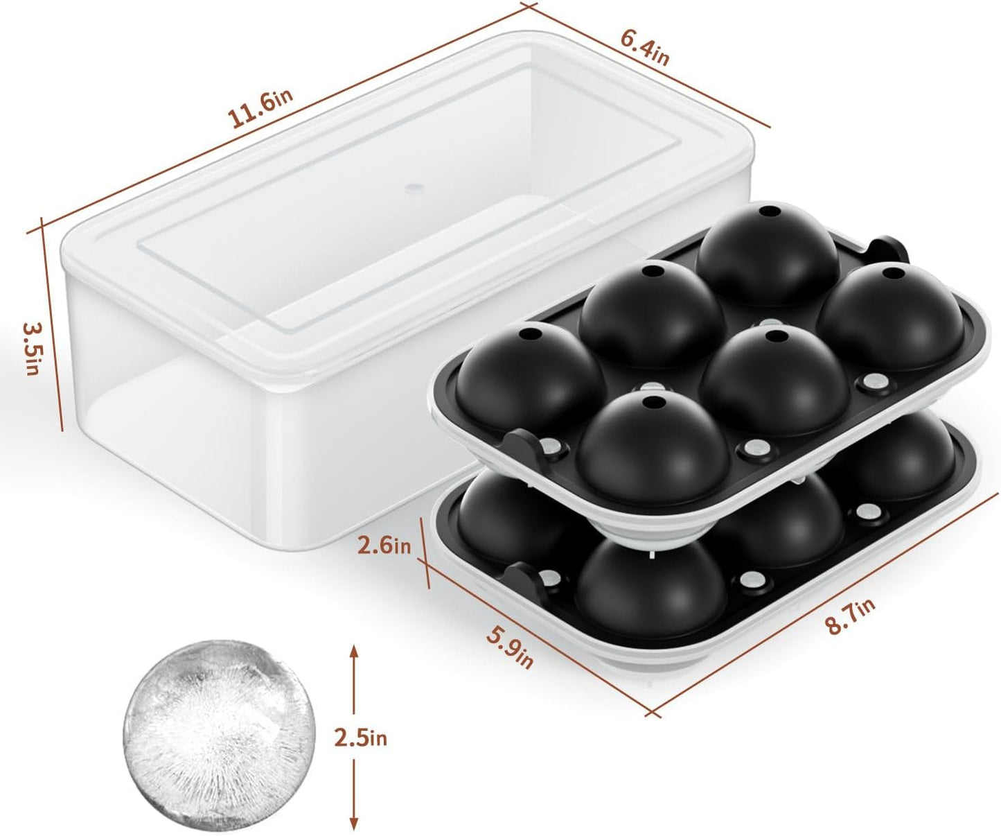 Large Ice Cube Tray for Whiskey: 2.5 Inch Silicone Ice Ball Maker - Circle Ice Cube Tray - Round Ice Sphere Maker for Old Fashioned Bourbon Whisky