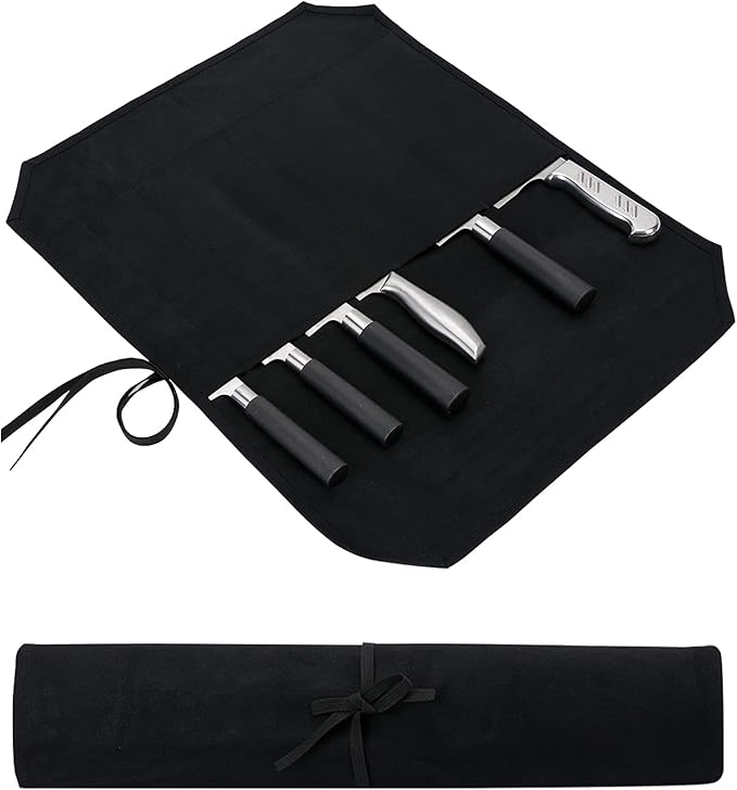 Khaki Chef’s Knife Roll Case, Waxed Canvas Cutlery Knives Holders Protectors, Home Kitchen Cooking Tools And Utensils Wrap Bag Wallet, Multi-Purpose Brush Roll Bag, Travel Tool Roll Pouch