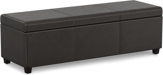 SIMPLIHOME Avalon 54 inch Wide Contemporary Rectangle Extra Large Storage Ottoman Bench in Tanners Brown Vegan Faux Leather, Assembled, for the Living Room, Entryway and Family Room