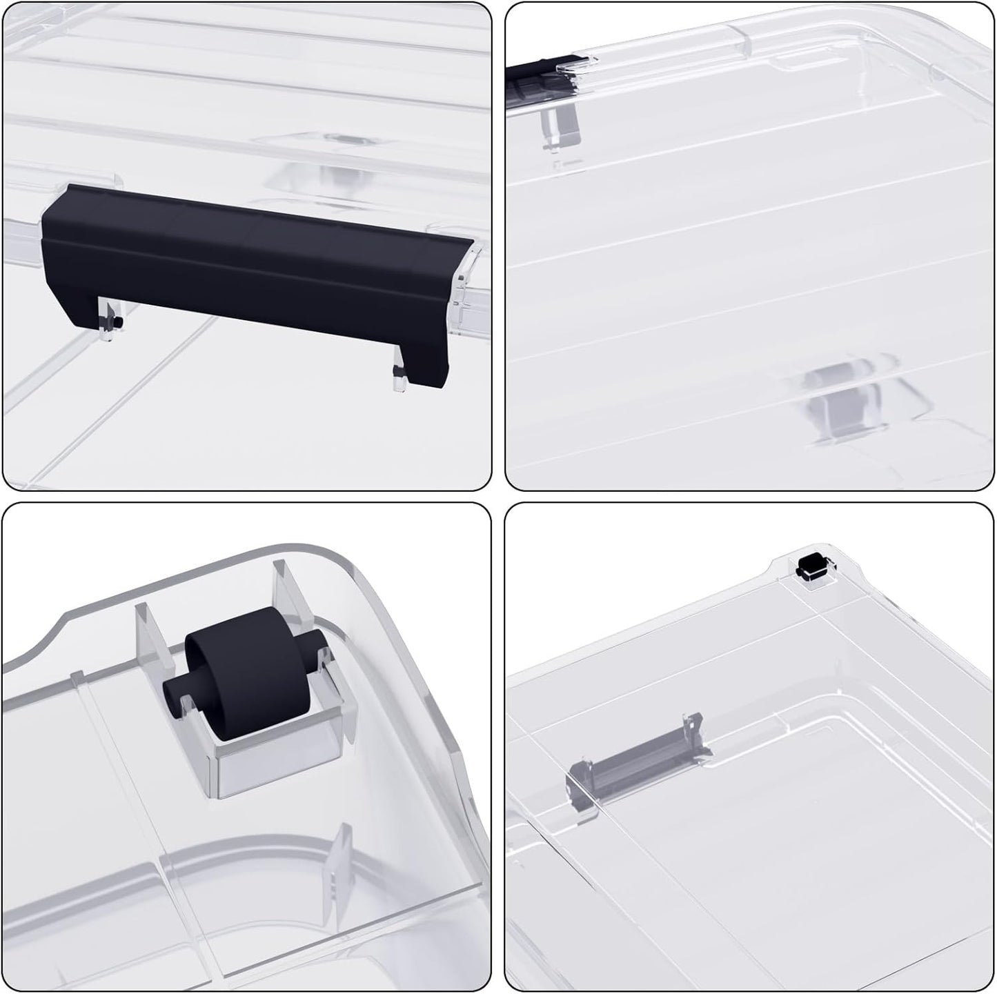 4-Pack 25L Plastic Under Bed Storage Organizer Bin Container with Latch Lids and Wheels, Clothes Storage Box Rolling Underbed, Clear