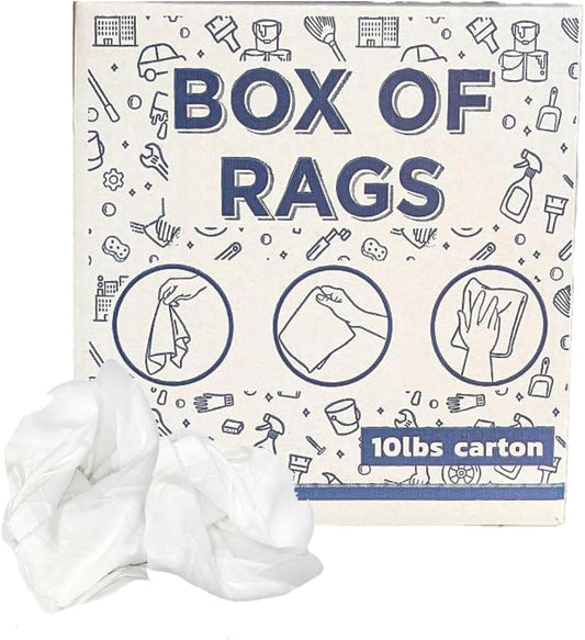 Recycled White Sheeting Cleaning Rags (10 lbs. Box) – Lint Free White Cotton Cloths for Manufacturing | Automotive | Janitorial | Shop Rags Bulk - Multipurpose