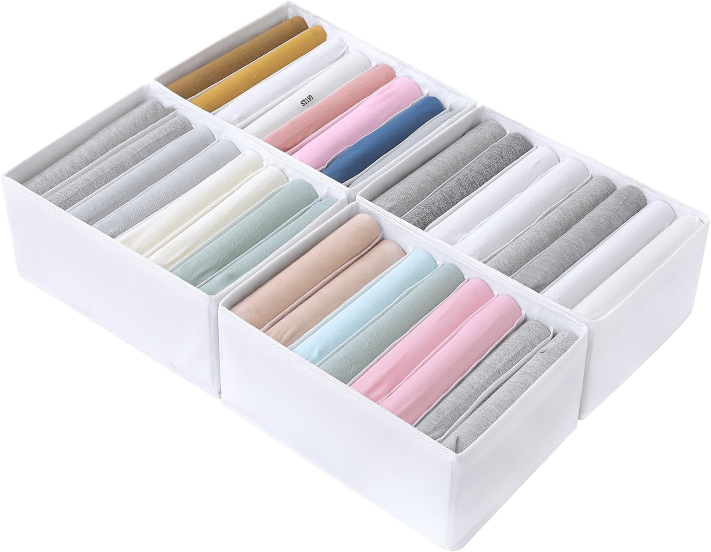 Qozary 4 Pack Drawer Organizers for Clothing, 8 Grids Foldable Closet Organizers and Storage Bins for Bedroom, Dresser Organizer Boxes for Thin T-shirts, Tank Tops (White, Upgrade Height)