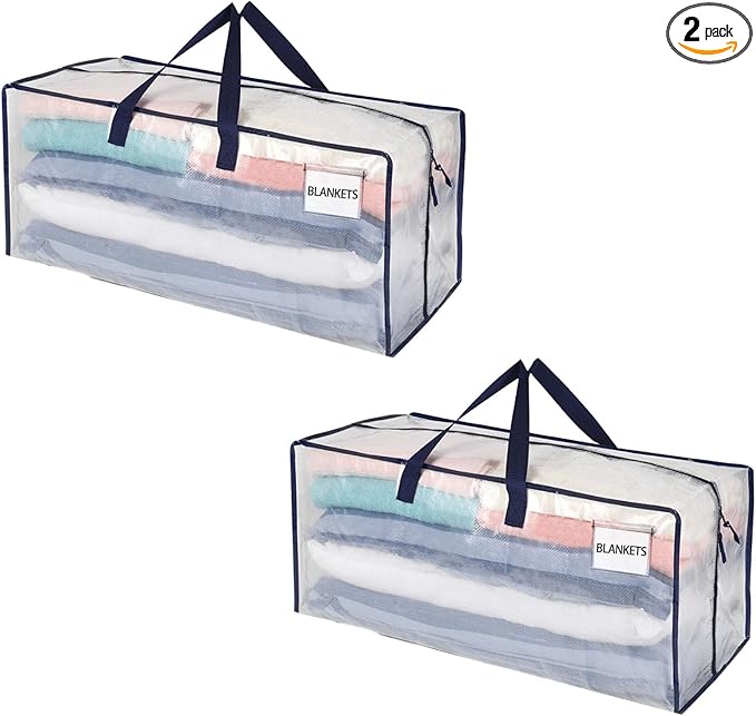 VENO 2 Pack Moving Bags w/Backpack Straps, Heavy Duty, Moving Boxes Alternative, Packing Supplies, Large Storage Totes for Dorm Room Essentials with Zipper for Clothes (Clear, 2 Pack)