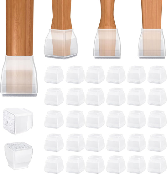 BALEINE 32 Pack Silicone Chair Leg Floor Protectors, Stool Leg Protectors Cap, Non-Slip Chair Leg Caps for Hardwood Floors (Clear & Large (Square), 32 Pack)