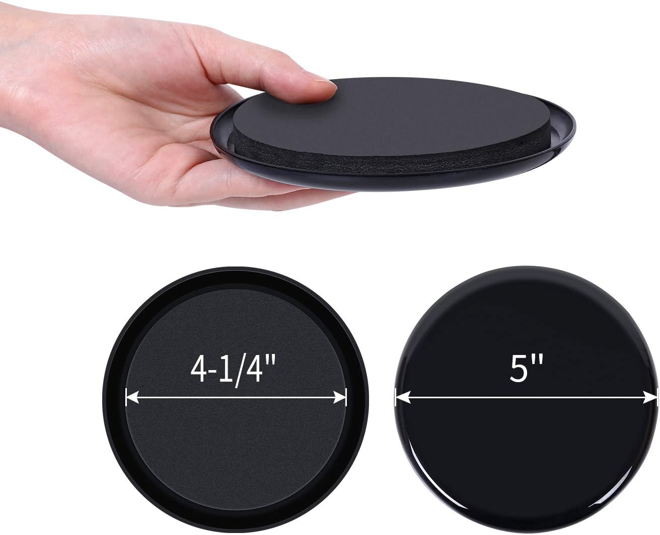 Ezprotekt 8 Pack Reusable Large Furniture Movers Sliders for Carpet, 5" Round Furniture Moving Pads, Carpet Sliders for Heavy Duty Sofa Bed Couch Fridge, Move Items Easily and Quickly (Black)