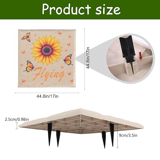 4Pcs Square Sunflower Stepping Stone Outdoor Garden Walkway, Durable Plastic Pavers for Patio, Pathway, and Landscaping, Weatherproof Stepping Stones with Ground Stakes for Easy Installation