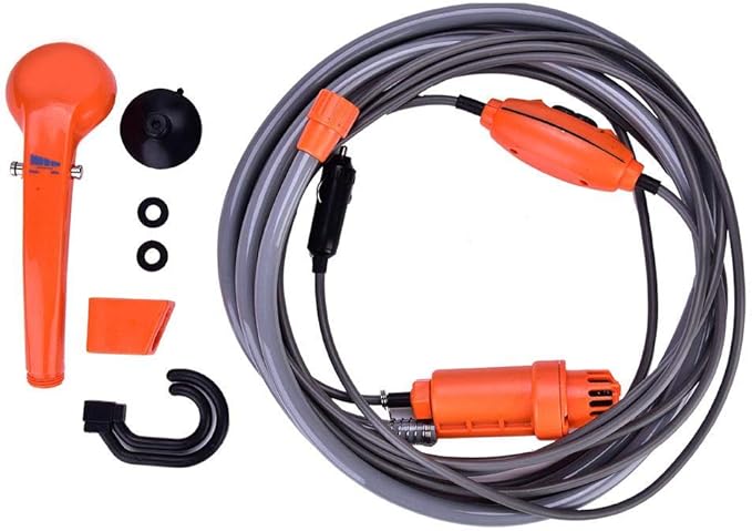 Cocoarm Portable Camping Shower, 12V Car Outdoor Shower Pump Camp Shower Handheld Camping Showerhead Powered for Camping Travel Pumps Water from Bucket, Hiking, Pet Cleaning, Pet Shower