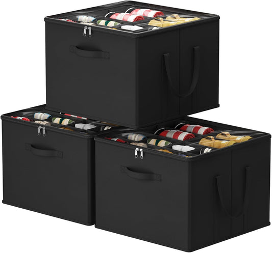 Lifewit Shoe Storage Organizer for Closet Fits 12-16 Pairs, Fabric Large Shoe Box Storage Container with Clear Cover, Foldable Bins Fit for Boots Heels Sneakers 17"(L) x 17"(W) x 12.5"(H) 3 Pack Black