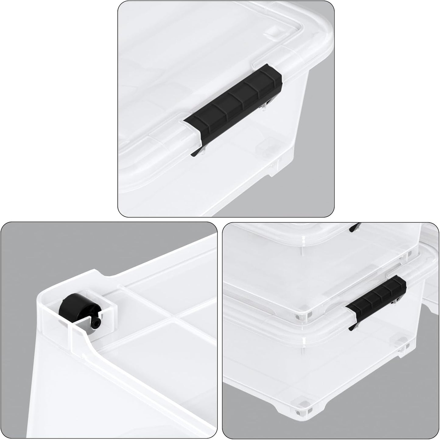 50 Quart Large Clear Plastic Under Bed Storage Bins with Wheels, 3-Pack Stackable Storage Bin with Latching Lid