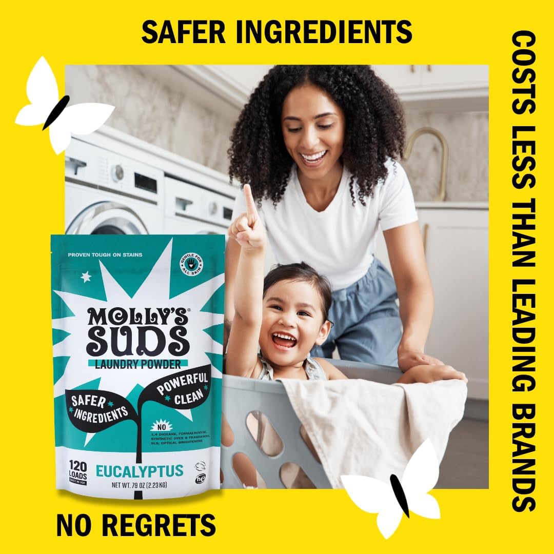 Molly's Suds Original Laundry Detergent Powder | Clean Laundry Detergent Powder for Sensitive Skin | Simple, Effective Ingredients, Stain Fighting | 120 Load (Eucalyptus)