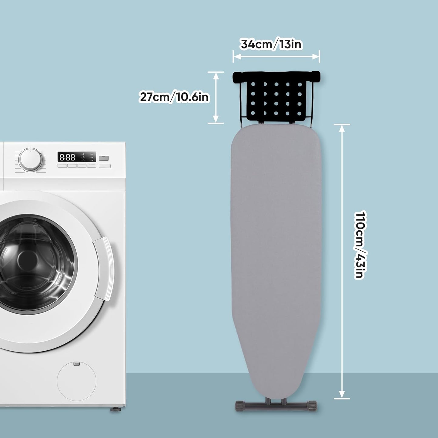 Deluxe Ironing Board with Heat Resistant Cover and Thicken Felt Pad, Heavy Sturdy Legs,Full Size Hanger Iron Board,Foldable (L-Grey)