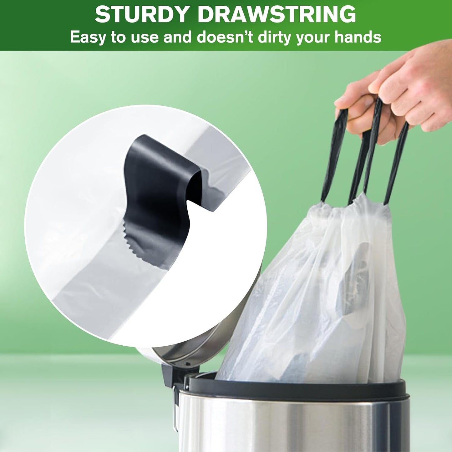 Trash Bags 4 Gallon Small Kitchen Drawstring Bathroom Garbage Bags, Fit 2-4 Gal Bins,Extra Strong&Leak-Proof,Unscented&Recyclable Trash Can Liners for Bathroom Home Office Bedroom Lawn