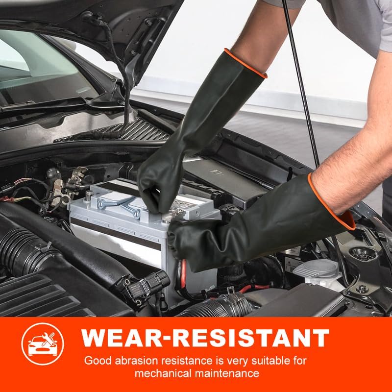 Heavy-Duty Latex Chemical Resistant Gloves - Reusable Long Rubber Dishwashing Gloves with Forearm Protection for Men - Waterproof, Industrial Safety Gear, Acid & Alkali Resistant, Oil-Proof,14“，1 Pair