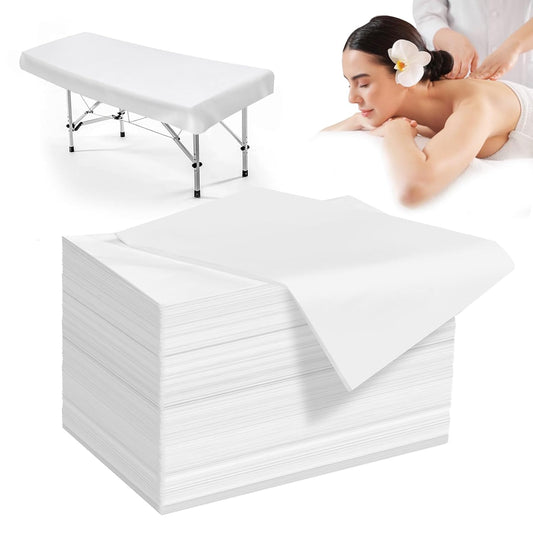 100 Pack Disposable Bed Sheets – 31.5 x 71 in Waterproof Non-woven Sheets for Massage, Spa, Tattoo & Salon Tables(White)