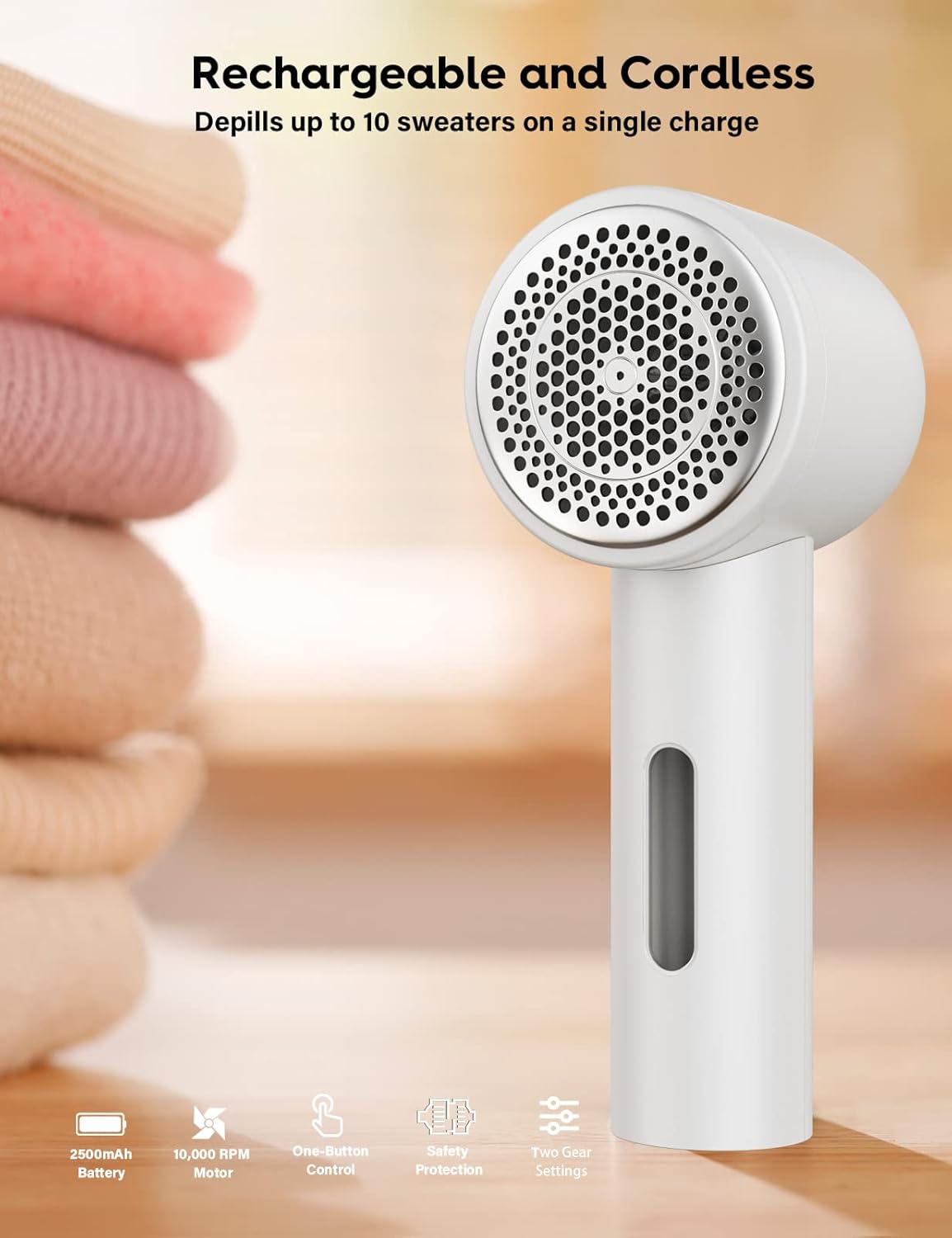 VASSON Fabric Shaver, Electric Lint Remover Rechargeable, Lint Shaver, Sweater Shavers to Remove Pilling, Sweater Defuzzer, Depillers for Clothes, Furniture (Ivory White)