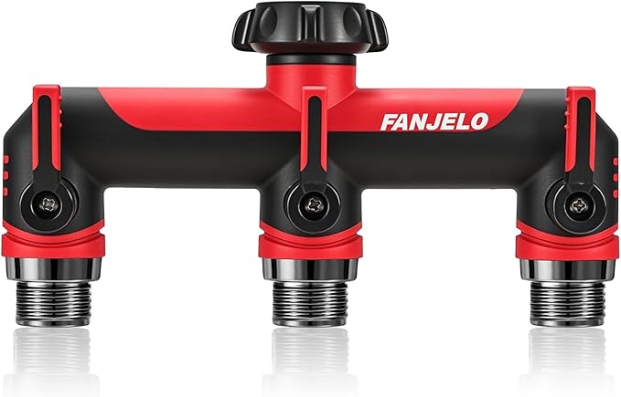 3 Way Hose Splitter, Heavy Duty Garden Water Hose Bib Spigot Splitter, Faucet Splitter with Shutoff Valve, Garden Hoses Connector for T Adapter, 3/4 - Inch GHT Thread (Red)