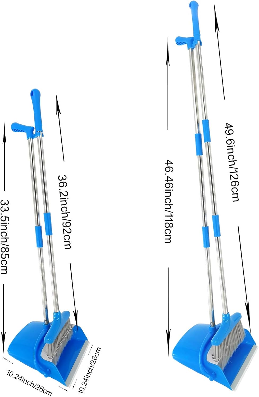 Extendable Long Handle Broom and Dustpan Set, Stainless Lightweight Upright Standing Broom and Dustpan Combo for Kitchen Lobby Office Living Room Household Indoor or Outside (Light Blue)