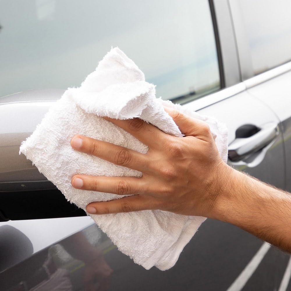 PRO SOURCE Low-Lint Virgin White 100% Cotton Terry Cloth Bar Mop Shop Towels, Absorbent & Washable: 16" x 19" with Hemmed Edges, 10 lb Box