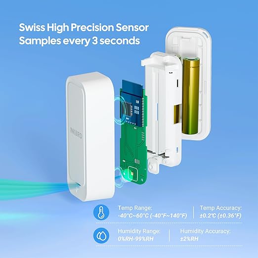 WiFi Hygrometer Thermometer with Swiss Sensor 3 Pack, Bluetooth 5.0 Dual Mode, 300-Day Data Storage, 9-Month Battery, IP65 Waterproof for Home, Greenhouse, Reptile Tank