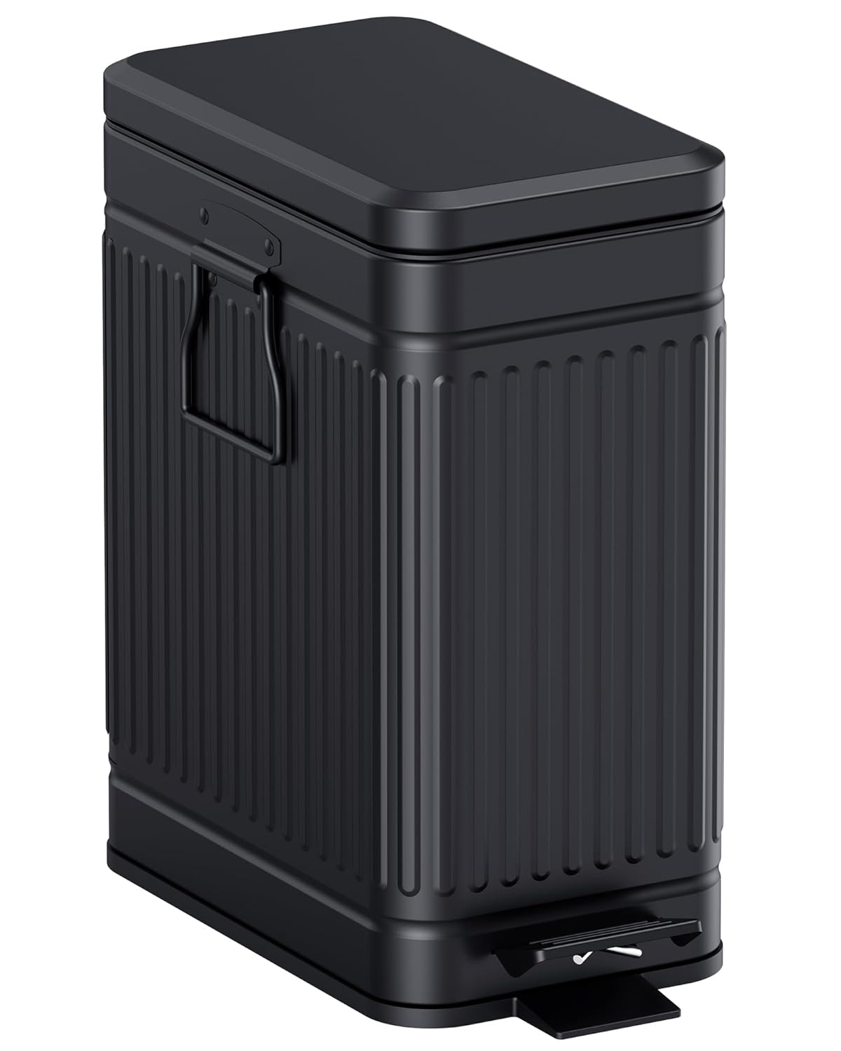 Small Trash Can with Lid Soft Close-10L/2.6 Gal Stainless Steel Outdoor Dog Poop Garbage Can-Metal Waste Bins with Pedal for Bathroom Bedroom Office-Black