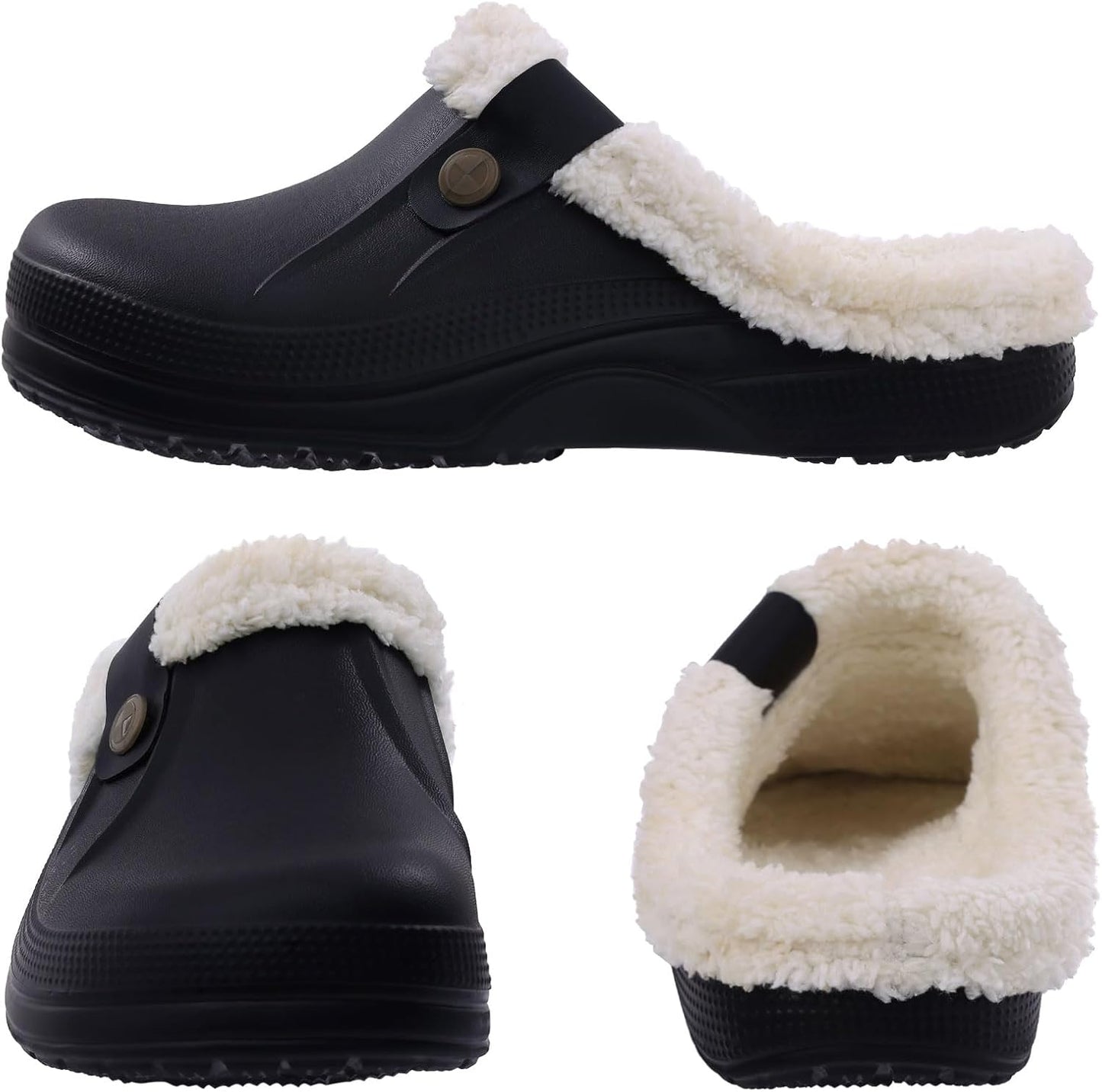 Beslip Classic Fur Lined Clogs Waterproof Winter Fuzzy Slippers for Women Men Indoor and Outdoor