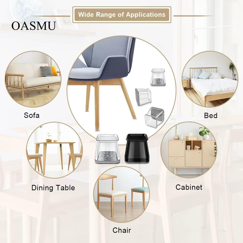 32 Pcs Chair Leg Protectors for Hardwood Floors, OASMU Silicone Felt Furniture Pads for Scratch and Noise Prevention, Smooth Moving (Small Fit: 0.9'' - 1.29'')