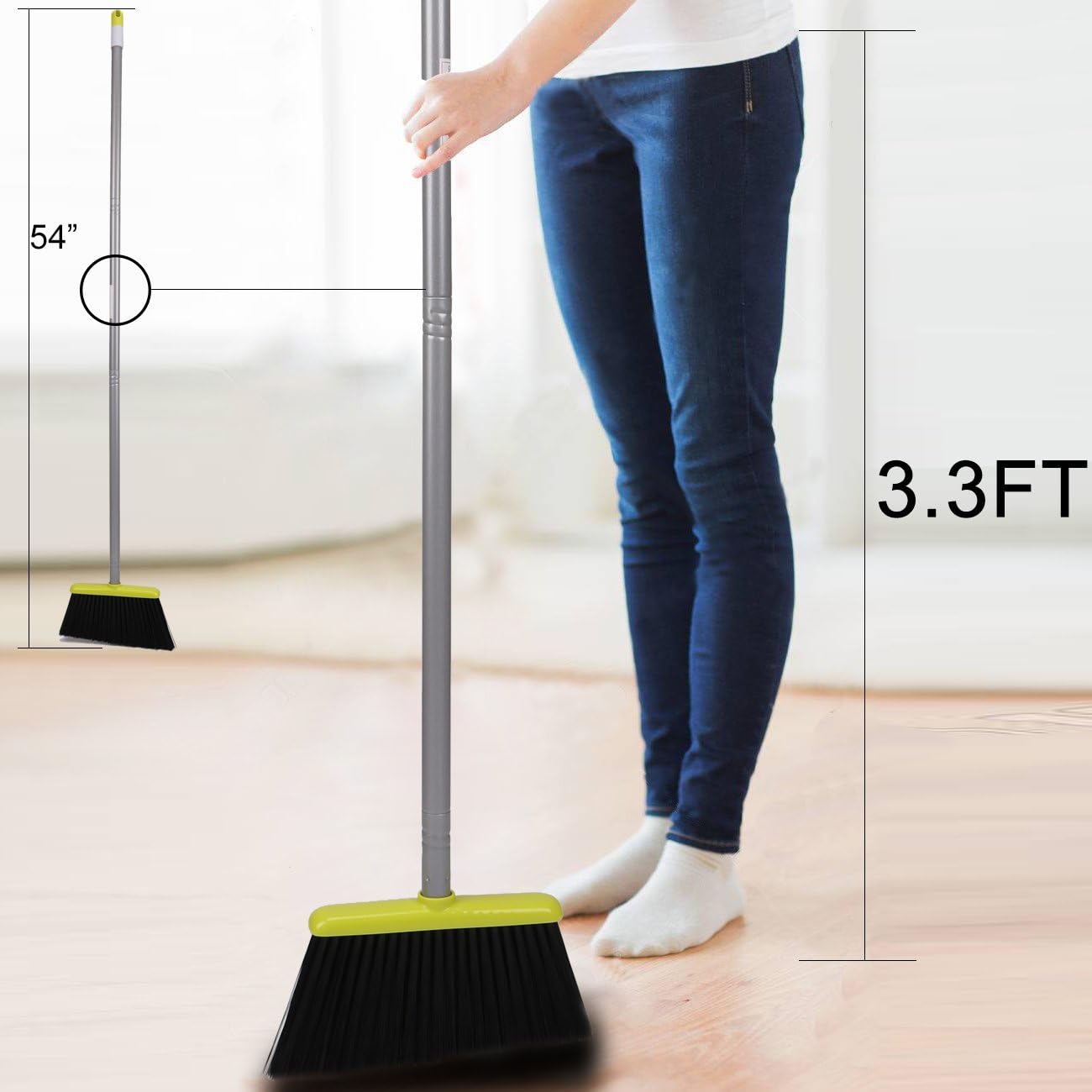 TreeLen Broom and Dustpan Set, TreeLen Broom with Dust Pan with Long Handle Combo Set for Office and Home Standing Upright Sweep Use with Lobby