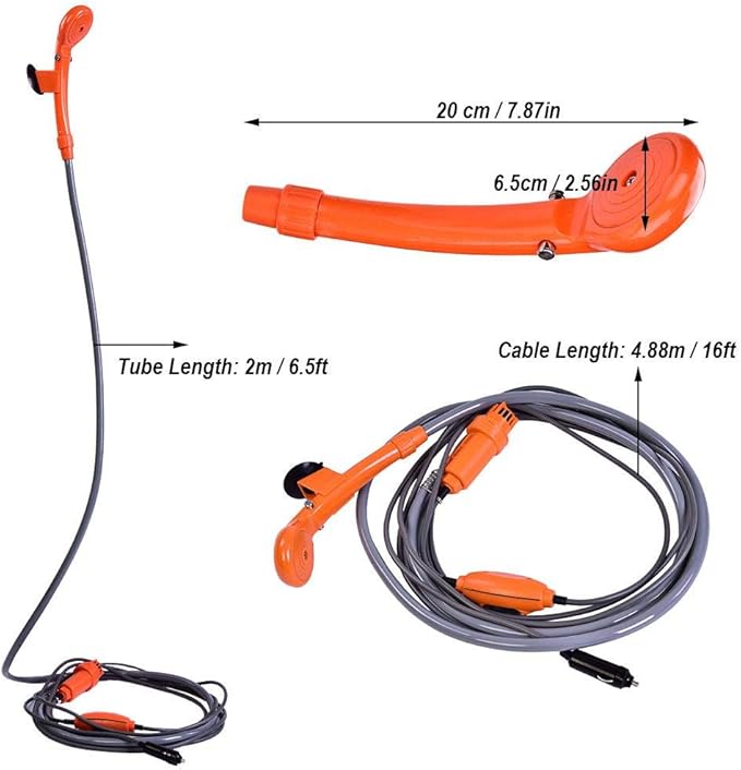 Cocoarm Portable Camping Shower, 12V Car Outdoor Shower Pump Camp Shower Handheld Camping Showerhead Powered for Camping Travel Pumps Water from Bucket, Hiking, Pet Cleaning, Pet Shower