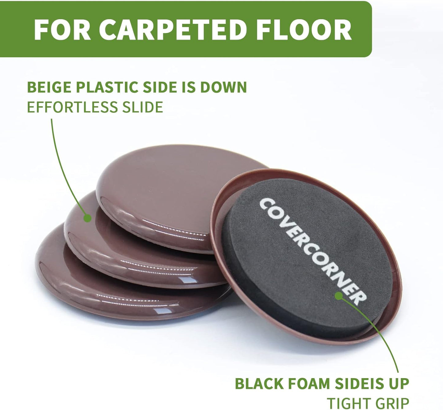 Furniture Sliders for Carpet 8 PCS - 3 1/2 inch Furniture Moving Slider Chair Legs Floors Protectors– Move Your Furniture Easy & Safely(for Carpet) Brown