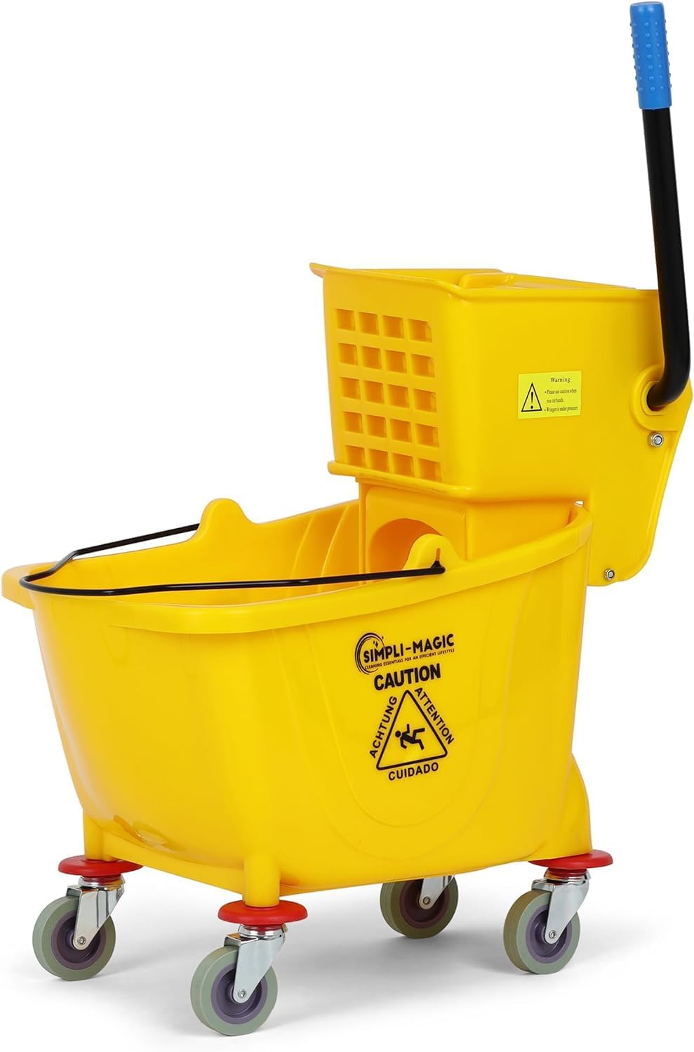 SIMPLI-MAGIC Commercial Mop Bucket with Side Press Wringer, 36 Quart – 50,000 Cycles Wringer – Industrial Mop Bucket with Wheels, Yellow